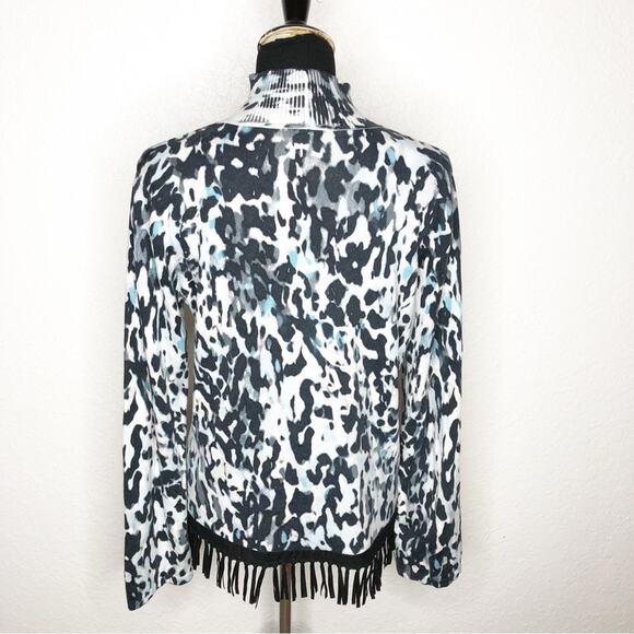 Tyler Boe white black blue fringe trim animal print sweater size Medium - Picture 13 of 13
